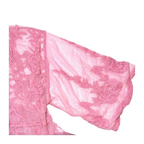 LC Lauren Conrad Womens Pink Sheer Lace Open Front Long Duster Sz OS New - Picture 4 of 7